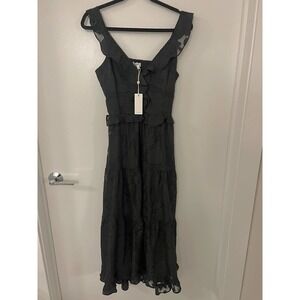HEARTLOOM Black Floral Ruffle Midi NWT Dress- Large
